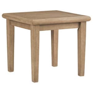 Signature Design by Ashley Gerianne Outdoor Eucalyptus Patio End Table, Light Brown for $185