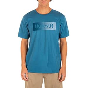 Hurley Men's One and Only Logo T-Shirt, Rift Blue/Silver, Large for $18