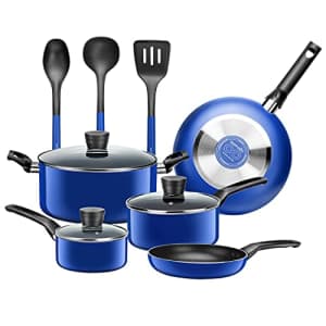 SereneLife Kitchenware Pots & Pans Basic Kitchen Cookware, Black Non-Stick Coating Inside, Heat for $53