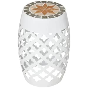 Outsunny 12" Round Patio Outdoor Footstool, Garden Mosaic Accent Side Table, Plant Stand, White for $70