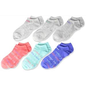 adidas Kids-Girl's Superlite No Show Socks (6-Pair), Real Lilac/ Heather Grey/ Easy Blue/ Prism for $20