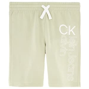Calvin Klein Boys' Big Logo Waistband Sweat Short, Vertical Light Stone 22, 10-12 for $13
