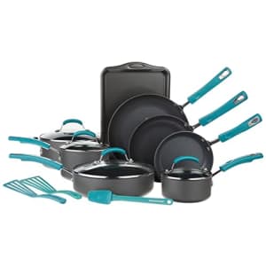 Rachael Ray Classic Brights Hard Anodized Nonstick Cookware Pots and Pans Set, 15 Piece - Agave Blue for $129
