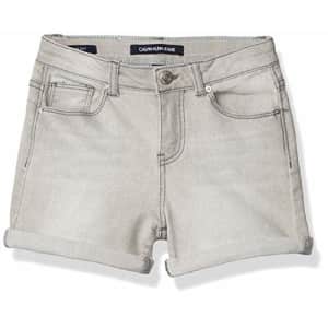 Calvin Klein Girls' Denim Shorts, Super Soft Stretch Fabric, 5 Functional Pockets & Button Closure, for $21