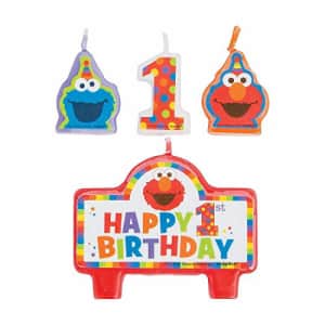 Fun Express - Elmo Turns One Candle Set for Birthday - Party Supplies - Licensed Tableware - Misc for $19