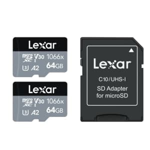Lexar Professional 1066x 64GB (2-Pack) microSDXC UHS-I Card w/SD Adapter Silver Series, Up to for $26