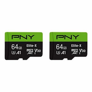 PNY 64GB Elite-X Class 10 U3 V30 microSDXC Flash Memory Card 2-Pack for $16