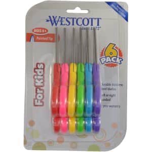 Westcott Kids' 5" Pointed Scissors 6-Pack for $3