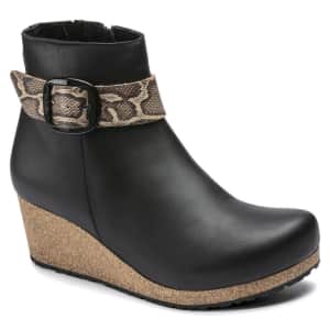 Birkenstock Women's Elli Big Buckle Leather Wedge Booties for $138 Birkenstock Women's Elli Big Buckle Leather Wedge Booties for $138