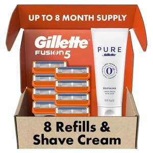 Gillette Fusion5 Razor Blade Refill 8-Pack w/ 6-oz. Pure Shaving Cream for $34