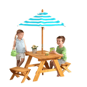 KidKraft Outdoor Wooden Table & Bench Set w/ Striped Umbrella for $159 KidKraft Outdoor Wooden Table & Bench Set w/ Striped Umbrella for $159