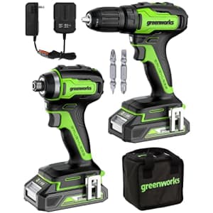 Greenworks 24V Brushless Cordless Drill Driver Combo Kit, 310 in./lbs Drill, 1950 in./lbs Brushless for $135