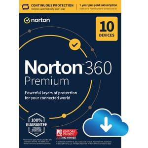 Norton 360 Premium 2022 Antivirus Software for 10 Devices for $45