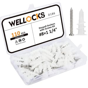 Wellocks 110-pc. 1/4" Drywall Anchor Screw Kit for $12 Wellocks 110-pc. 1/4" Drywall Anchor Screw Kit for $12