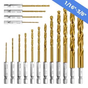 High Speed Titanium-Coated Steel 16-Piece Drill Bit Set for $12 High Speed Titanium-Coated Steel 16-Piece Drill Bit Set for $12