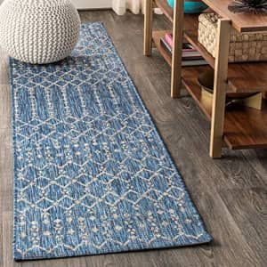 JONATHAN Y Ourika Moroccan Geometric Textured Weave Indoor/Outdoor Navy/ Gray 2 ft. x 8 ft. Runner for $49