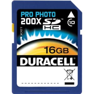 Dane Elec Duracell 16GB Class 10 UHS-1 U1 Prime SD HC Memory Card Up to 45MB/s [Compatible with Canon EOS for $15