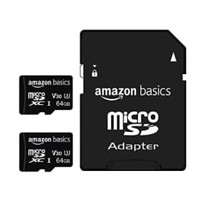 Amazon Basics 64GB microSDXC Memory Card with Full Size Adapter, 100MB/s, U3, 2-Pack for $18