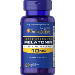 Puritan's Pride Super Strength Rapid Release Capsules Melatonin 10mg 120-Count for $3.77 via Sub & Save Puritan's Pride Super Strength Rapid Release Capsules Melatonin 10mg 120-Count for $3.77 via Sub & Save