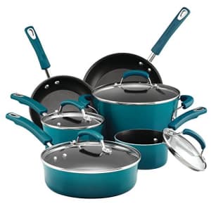 Rachael Ray Brights Nonstick Cookware Pots and Pans Set, 10 Piece, Marine Blue for $120 Rachael Ray Brights Nonstick Cookware Pots and Pans Set, 10 Piece, Marine Blue for $120