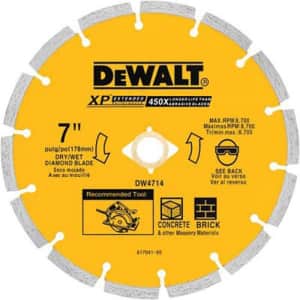 DEWALT DW4714 Industrial 7-Inch Dry Cutting Segmented Diamond Saw Blade woth 5/8-Inch or 7/8-Inch for $54 DEWALT DW4714 Industrial 7-Inch Dry Cutting Segmented Diamond Saw Blade woth 5/8-Inch or 7/8-Inch for $54
