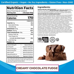 Orgain Organic Protein + Superfoods Powder, Creamy Chocolate Fudge - 21g of Protein, Vegan, Plant for $21