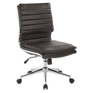 Office Star Faux Leather Armless Mid Back Managers Chair with Chrome Base, Espresso for $240 Office Star Faux Leather Armless Mid Back Managers Chair with Chrome Base, Espresso for $240