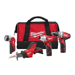 Milwaukee 2498-24 M12 Cordless Lithium-Ion 4-Tool Combo Kit for $199