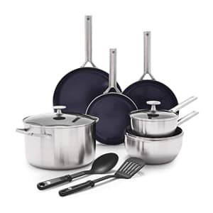 Blue Diamond Cookware Tri-Ply Stainless Steel Ceramic Nonstick, 11 Piece Cookware Pots and Pans for $151 Blue Diamond Cookware Tri-Ply Stainless Steel Ceramic Nonstick, 11 Piece Cookware Pots and Pans for $151