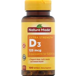 Nature Made Vitamin D3 Dietary Supplement Softgels, 5000 I.U, 100 Count for $11