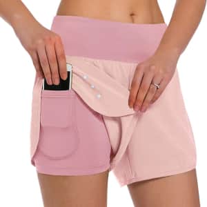 Ksmien Women's 2-in-1 Running Shorts w/ Pocket for $12 Ksmien Women's 2-in-1 Running Shorts w/ Pocket for $12