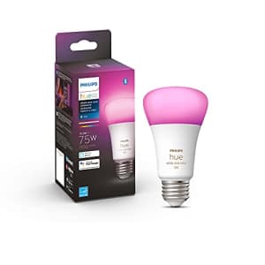 Philips Hue White and Color A19 Medium Lumen Smart Bulb, 1100 Lumens, Bluetooth & Zigbee Compatible for $26