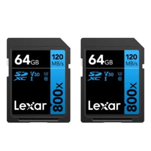 Lexar High-Performance 800x 64GB (2-Pack) SDXC UHS-I Cards, Up to 120MB/s Read, for Point-and-Shoot for $26