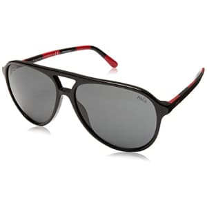 Polo Ralph Lauren Men's PH4173 Aviator Sunglasses, Shiny Black/Grey, 59 mm for $104