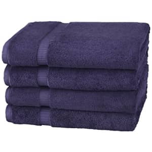 Amazon Brand Pinzon Organic Cotton Bath Towel, Set of 4, Navy Blue for $44