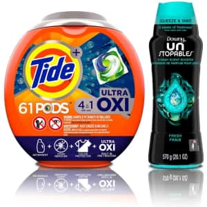 Tide PODS Ultra Oxi Laundry Detergent Pacs and Downy Unstopables In Wash Scent Booster for $22 Tide PODS Ultra Oxi Laundry Detergent Pacs and Downy Unstopables In Wash Scent Booster for $22