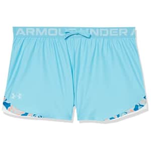 Under Armour Girls' Play Up Tri Color Shorts, Fresco Blue (481)/Electro Pink, Youth X-Large for $11