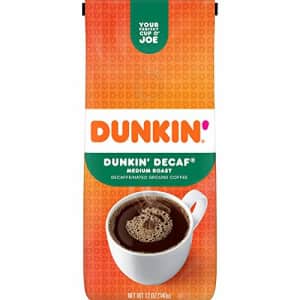 Dunkin Donuts Dunkin' Original Blend Medium Roast Decaf Ground Coffee, 12 Ounces (Pack of 6) (Packaging May Vary) for $32 Dunkin Donuts Dunkin' Original Blend Medium Roast Decaf Ground Coffee, 12 Ounces (Pack of 6) (Packaging May Vary) for $32