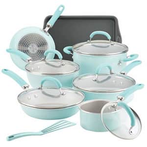 Rachael Ray Create Delicious Nonstick Cookware Pots and Pans Set, 13 Piece, Light Blue Shimmer for $170