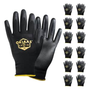 Okiaas Polyurethane Work Gloves 12-Pack for $10 Okiaas Polyurethane Work Gloves 12-Pack for $10