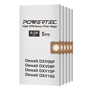 POWERTEC 75063V Filter Bags for DXVA19-4101, fits DeWalt 6-10 Gal Dust Extractors, DXV06P, DXV09P, for $14