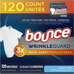 Bounce WrinkleGuard Mega Dryer Sheets 120-Pack for $6