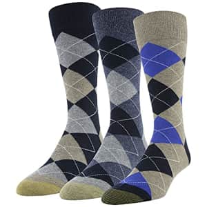 Gold Toe Men's Carlyle Argyle Crew Socks, 3-Pairs, Taupe Heather/Dark Indigo/Blue Night, Large for $16