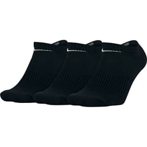NIKE Unisex Performance Cushion No-Show Training Socks (3 Pairs), Black/White, Small for $14