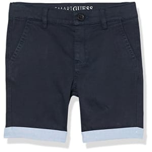 GUESS boys Embroidered Logo Organic Stretch Sateen Chino Shorts, Smart Blue, 4T US for $15