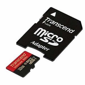 Transcend 32 GB microSDHC Class 10 UHS-I Memory Card with Adapter 90 MB/S (TS32GUSDHC10U1) for $18