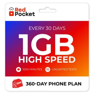Red Pocket 1-Year Unlimited + 1GB Monthly Data Prepaid Plan w/ SIM Card for $84
