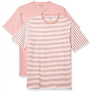 Amazon Essentials Men's 2-Pack Slim-Fit Short-Sleeve Crewneck T-Shirt, Pink-White Stripe/Pink, for $5