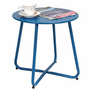 Grand Patio Steel Patio Side Table, Weather Resistant Outdoor Round End Table, Peacock Blue for $40
