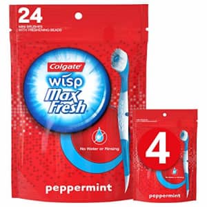 Colgate Max Fresh Wisp Disposable Mini Toothbrush, Peppermint - 4 Packs of 24 (Total of 96) for $17 Colgate Max Fresh Wisp Disposable Mini Toothbrush, Peppermint - 4 Packs of 24 (Total of 96) for $17